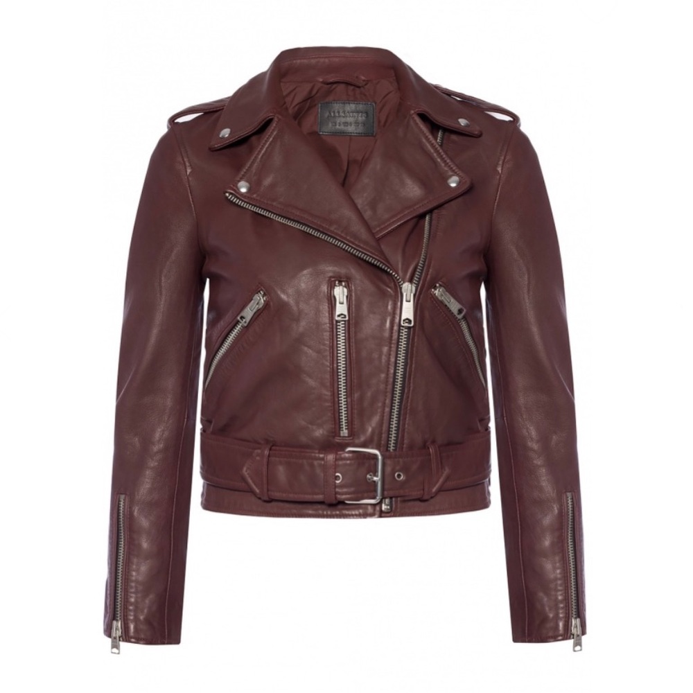 AllSaints Balfern biker leather jacket, burgundy Sz 2